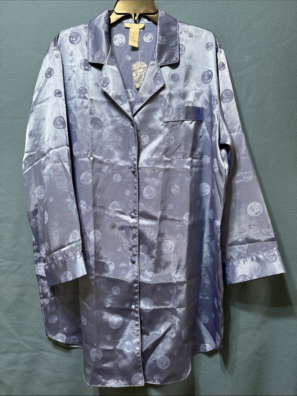 Women’s Silk Sleep Shirt - Light Lavender Button-Front, made in Hong Kong , XL